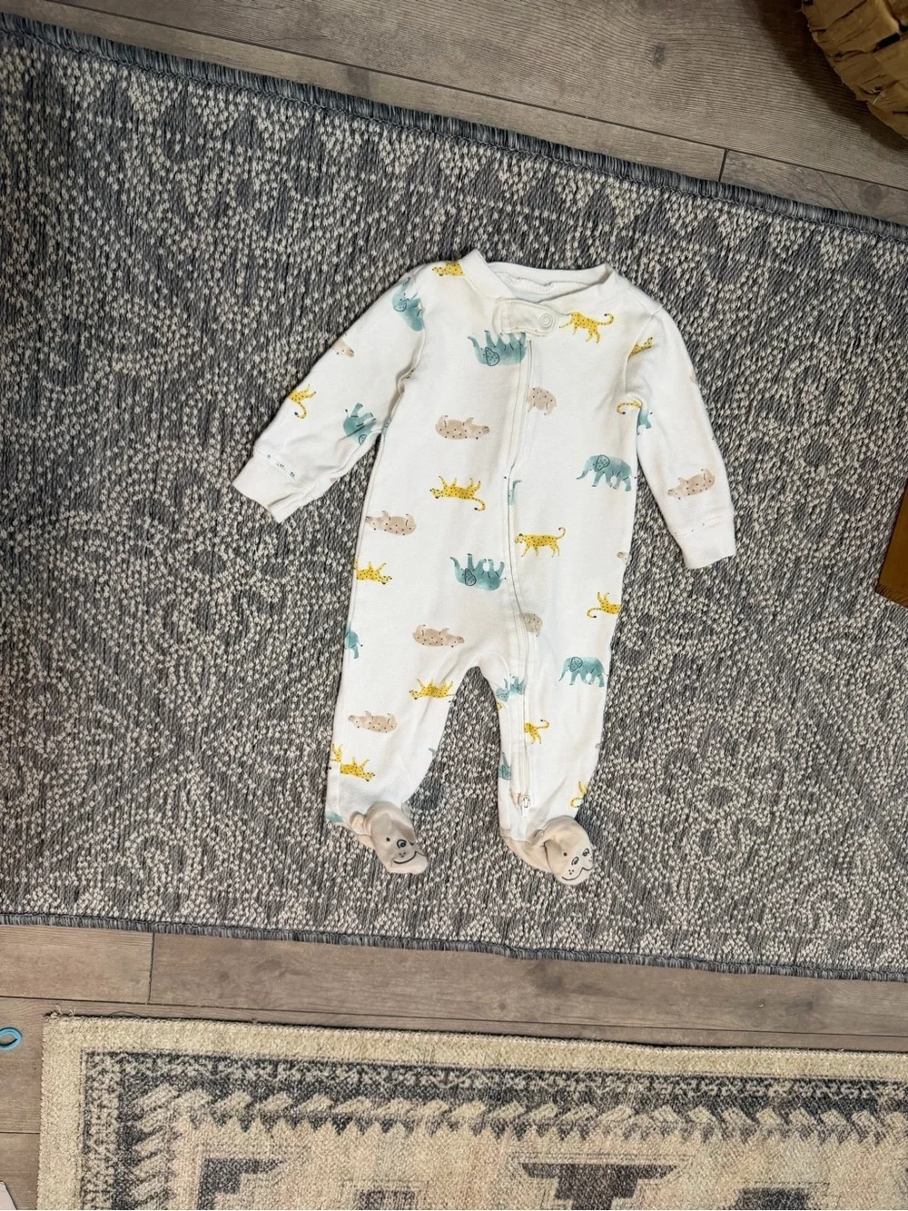 Carter's White Footed Animal Print Zip Pajamas 6 Months Baby Boy